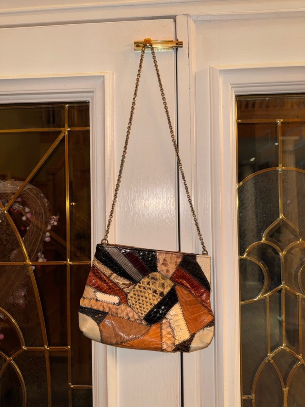 Patchwork Leather Shoulder Bag in Multi-Tone Browns